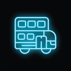 Bright blue neon icon of a delivery truck representing online shopping and e commerce