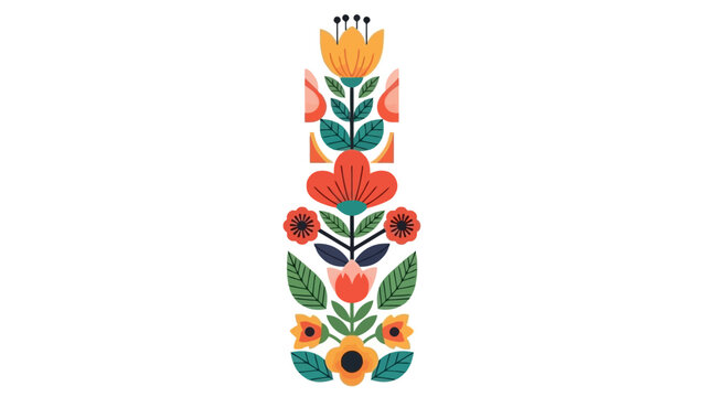 Folk Art Floral Illustration with Vibrant Colors on White Background