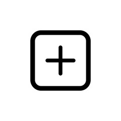 Obraz premium Black plus sign inside a rounded square icon for adding new items
