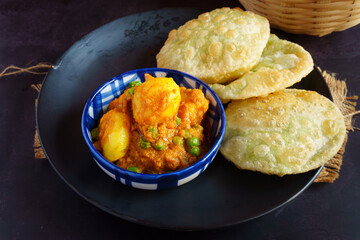 Koraisutir Kochuri with Aloor Dum | Bengali Green Peas Stuffed Fried Bread | Traditional Bengali Breakfast and Festive Street Food Dish

