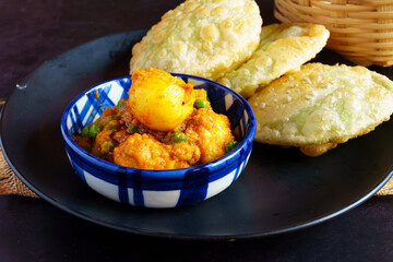 Koraisutir Kochuri with Aloor Dum | Bengali Green Peas Stuffed Fried Bread | Traditional Bengali Breakfast and Festive Street Food Dish
