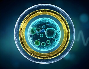 Microscopic Human Cell Structure with Glowing Organelles