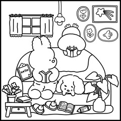 coloring page for kids, coloring book for kids, Cover literacy day, hand drawn and calligraphy, hand drawn world book,