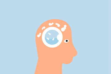 Brain wash, human head with washing machine in action to clean his brain.