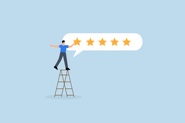 5 stars rating feedback, customer or client giving five stars feedback review.