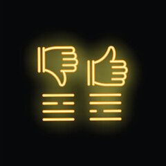Glowing neon thumbs up and thumbs down icons represent positive and negative feedback or reviews