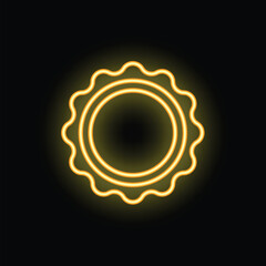 Bright yellow neon sun is shining on a dark background