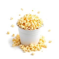 Golden Popcorn Delight: A close-up view of a metal bucket filled to the brim with freshly popped popcorn. This image celebrates the simple pleasures of cinema and leisure.