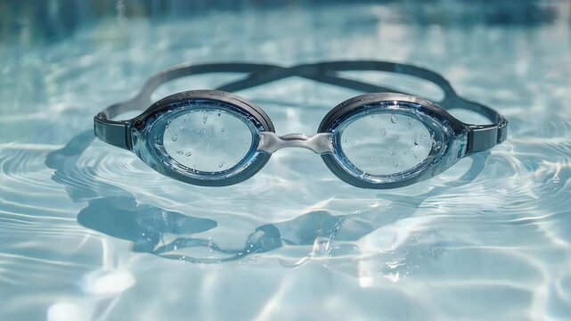 Swimming Goggles Floating in Clear Blue Water: Aquatic Sport Equipment