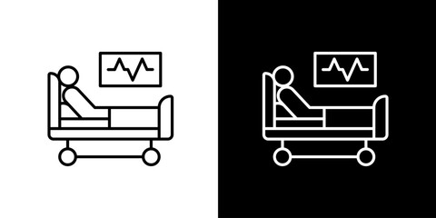 Medical patient icon with vital signs monitor and hospital bed, indicating healthcare services and patient care