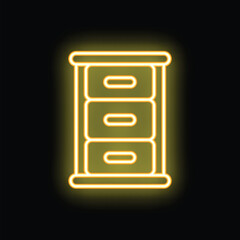 Glowing neon line archive papers drawer icon isolated on black background. Drawer with documents. File cabinet