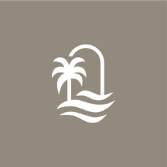 niche door water wave palm tree upstair logo vector icon illustration