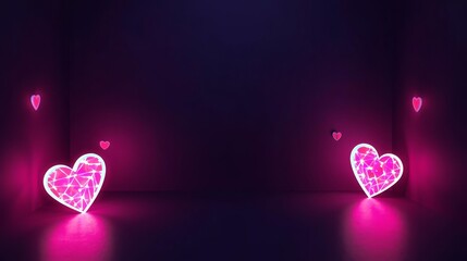 Glowing Pink Hearts on Dark Background.