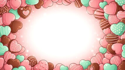 Heart Shaped Chocolates Frame Background for Valentines Day.