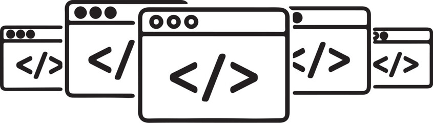 Obraz premium Multiple browser windows displaying code tags symbolizing software development and web programming concepts also transparent background