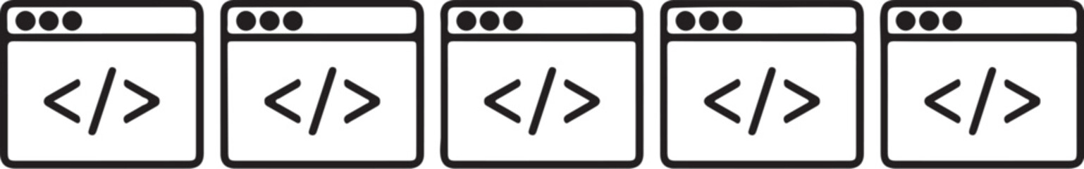 Stylized computer code window with angle brackets and three dots representing programming and web development also transparent background
