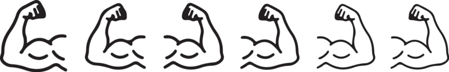 Stylized line of flexing muscular arms in a repeating pattern against a white background symbolizing strength and power also transparent background