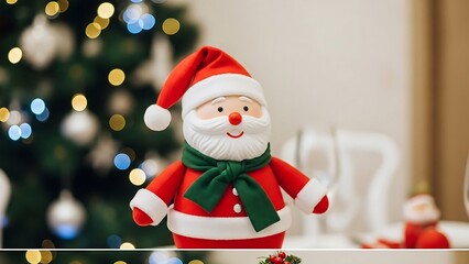 Festive Santa Claus Decoration with Christmas Tree Backdrop.