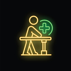Neon sign representing a patient using parallel bars to walk during his rehabilitation process