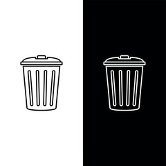 Outline of a trash can with a lid presented on contrasting black and white backgrounds for waste management and recycling concepts