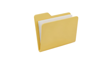 A 3d render illustration of a light yellow folder containing white paper documents