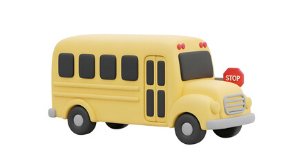A cute and stylized 3d rendered yellow school bus icon for back to school concept