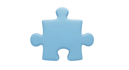 A single light blue puzzle piece stands isolated against a stark black background.
