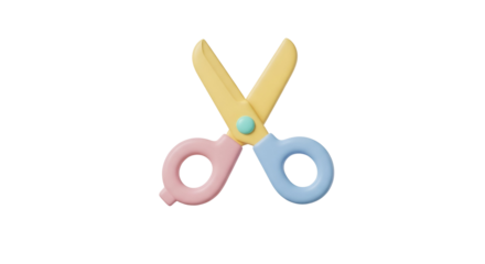 A cute and colorful 3d illustration of scissors for crafting and school projects