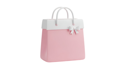 A pink 3d rendered gift bag featuring white handles and a decorative bow, ideal for shopping concepts