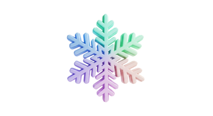 A colorful 3d rendered snowflake with a blue and purple gradient on a black background