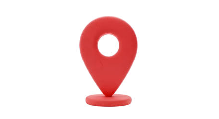 A vibrant red 3d map pin icon standing on a solid black background