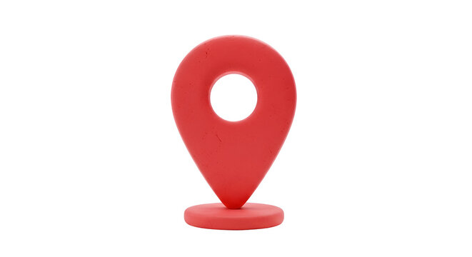 A vibrant red 3d map pin icon standing on a solid black background - Powered by Adobe