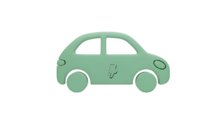 A minimalist 3d representation of a mint green electric car on a black background