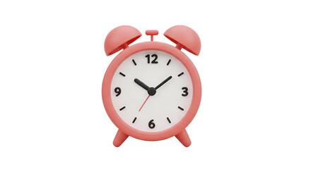 A delightful 3d rendering of a pink alarm clock with a white face on a black background