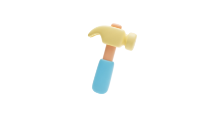 A cute 3d rendered claw hammer illustration with pastel colors on a black background