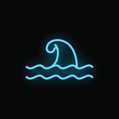 Obraz premium Blue neon sign depicting a stylized ocean wave breaking on a black background
