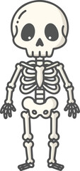Cartoon illustration of a full human skeleton standing against a white background