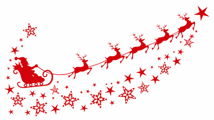 Santa claus and his reindeer flying through a starry winter night sky © bashanti