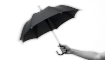 Black umbrella held in a hand, isolated on white background. Clean, simple, and professional, ideal for mockup and design use.