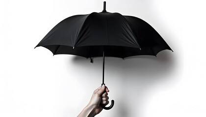 Black umbrella held in a hand, isolated on white background. Clean, simple, and professional, ideal for mockup and design use.