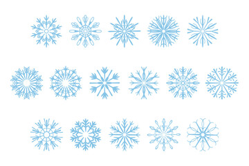 Set of blue snowflakes icons and symbols for winter design