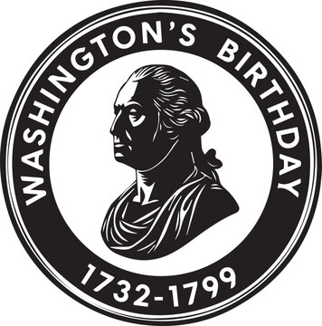 Circular emblem commemorating washington s birthday with portrait