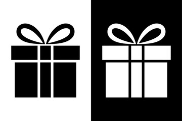 Present Gift Box Silhouette Vector Illustration Black and White Background