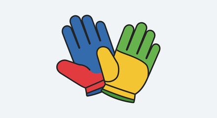 Obraz premium Two gloves each different colors overlap slightly one bluered and the other yellowgreen