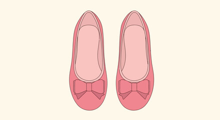 Fototapeta premium Two pink ballet flats each with a bow placed sidebyside on a light beige background