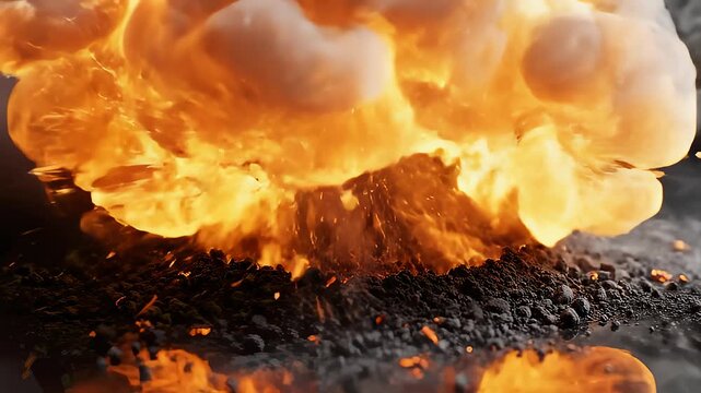 Gunpowder Explodes With Sparks and Smoke in Slow Motion Detail