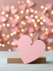 Romantic Pink Heart with Sparkling Fairy Light Background