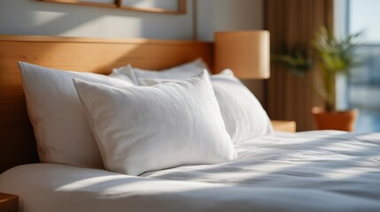 Obraz premium A crisp linen bedsheet freshly spread across a mattress, bright light highlighting its purity and hotel-level neatness — home comforts, fresh bedroom styling, and clean minimalist living. cinematic