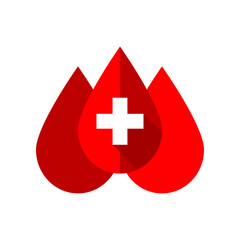 Red donation blood with white cross medical icon flat vector design