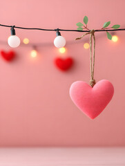 Romantic Pink Heart with Sparkling Fairy Light Background